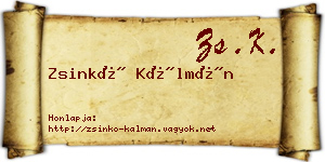Zsinkó Kálmán névjegykártya